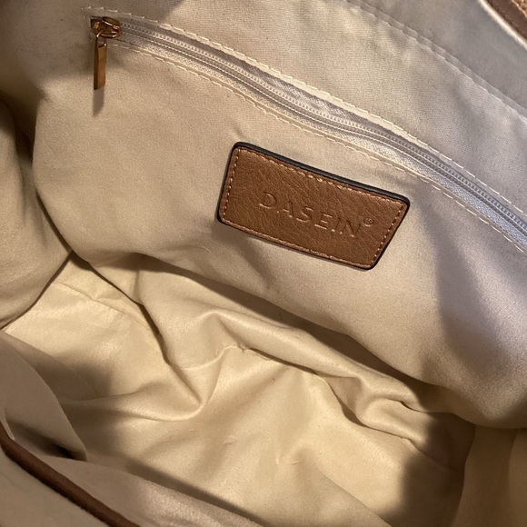 Dasein Vegan Leather Tote Satchel Handbag Colorblock Briefcase Dark Gray & Tan - Picture 14 of 16